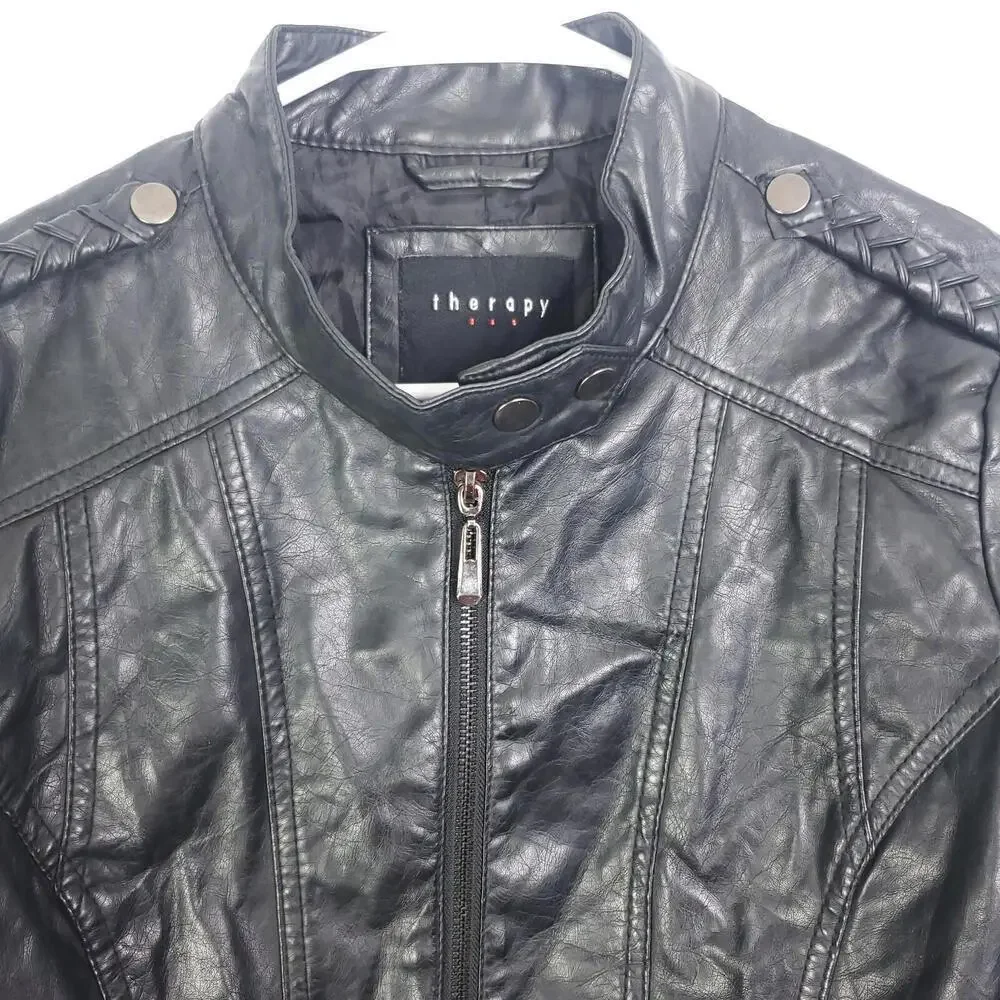 Therapy Jacket Womens Size M Faux Leather Moto Biker Motorcycle Edgy Zip Up